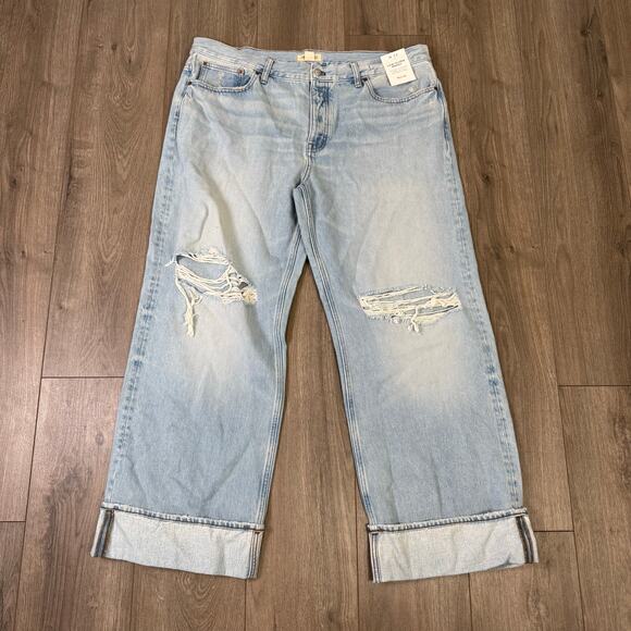 Madewell Low Slung Baggy Distressed Denim Jeans US Women's 33 - Picture 2 of 8